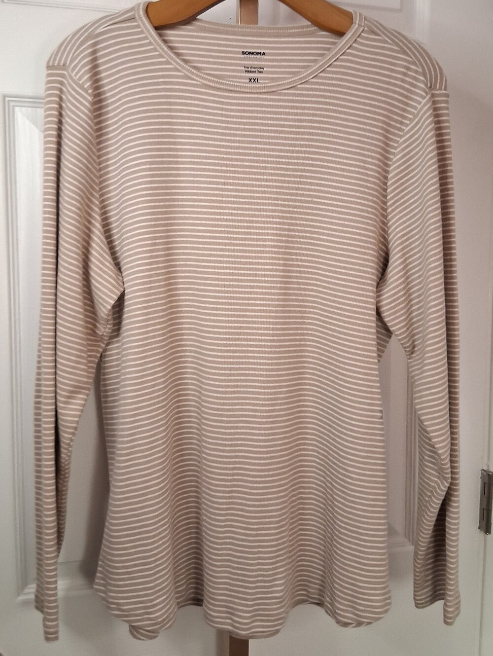 Sonoma Ribbed Tan And White Long Sleeve Shirt XXL